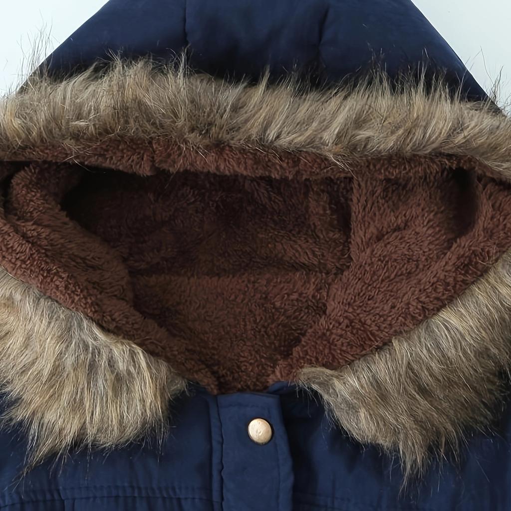 Winter Warm Women's Mid-Length Parka Jacket Adjustable Drawstring Waist Hood Casual Solid Color Coat