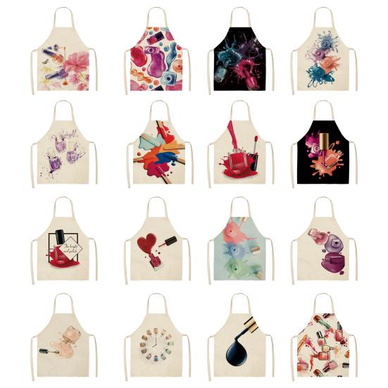 Cooking Bib Colorfast Easy to Wear Cotton Flax Nail Polish Lipstick Perfume Apron Kitchen Tool