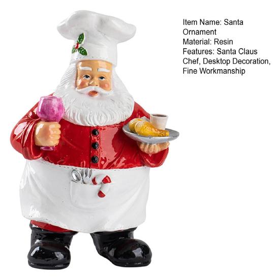 Christmas Santa Claus Chef Figurine Resin Cartoon Santa Statue Holiday Party Home Office Kitchen Desktop Decoration Ornament
