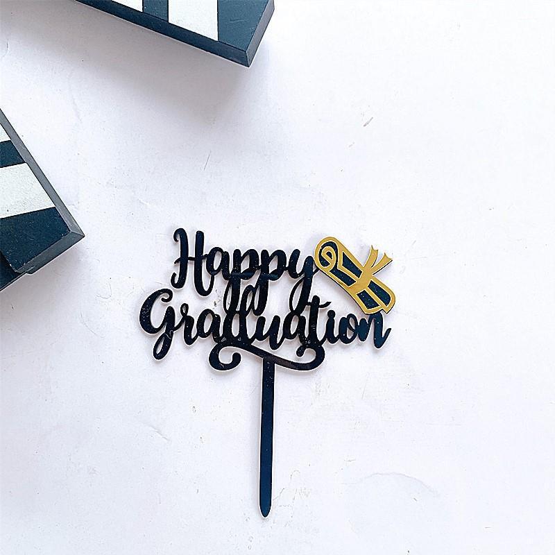 1 Stück Glückwunsch Kuchenaufsatz Happy Graduation Gold Schwarz Acryl Kuchenaufsätze College Feier Party Dekorationen
