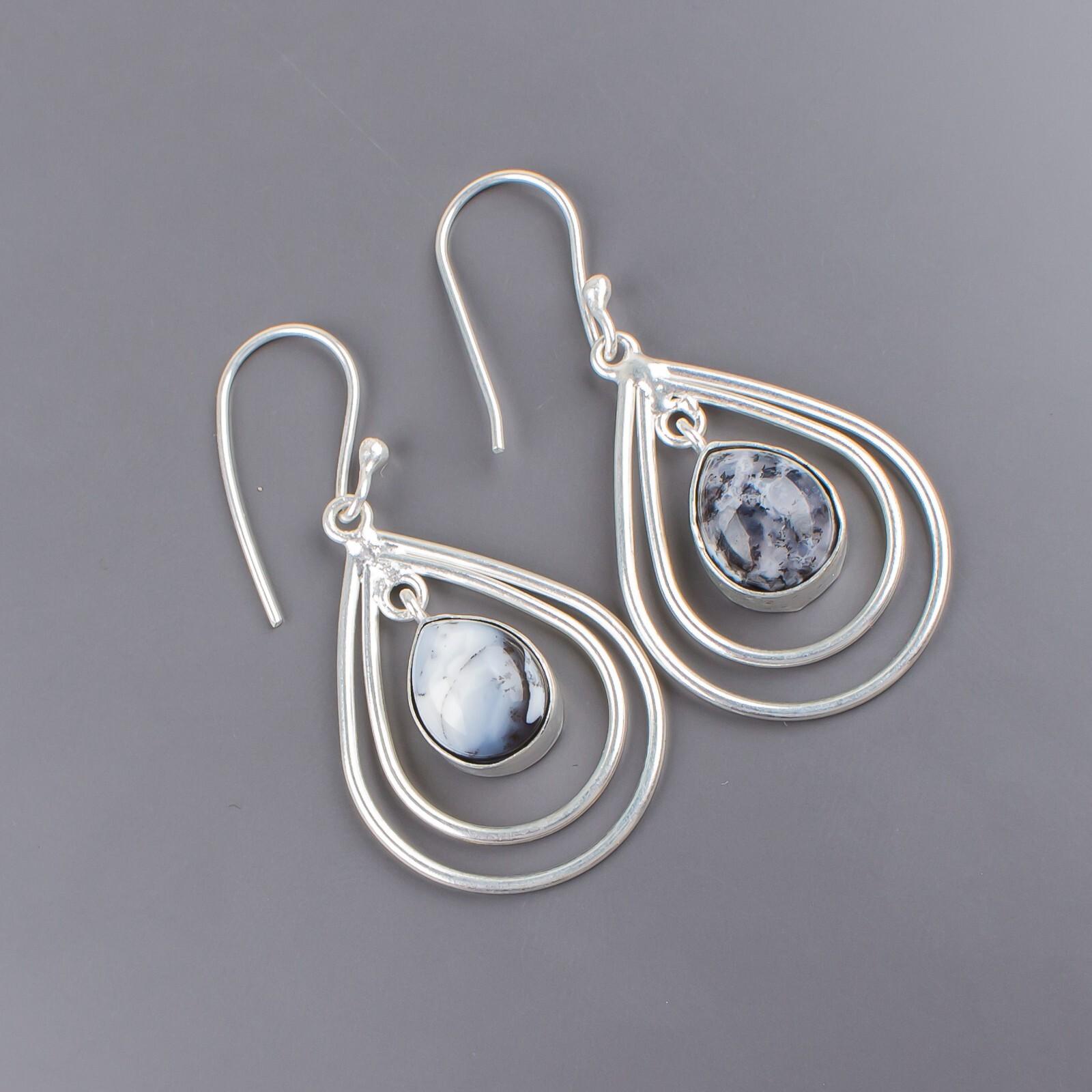 

Dendritic Opal Gemstone 925 Stamped Silver Handmade Jewelry Hook Earrings 2.00 EE-34-24