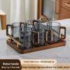HANDUNYOU 300ml Glass Tea Cups with Wood Handle & Solid Wood Tea Tray Set