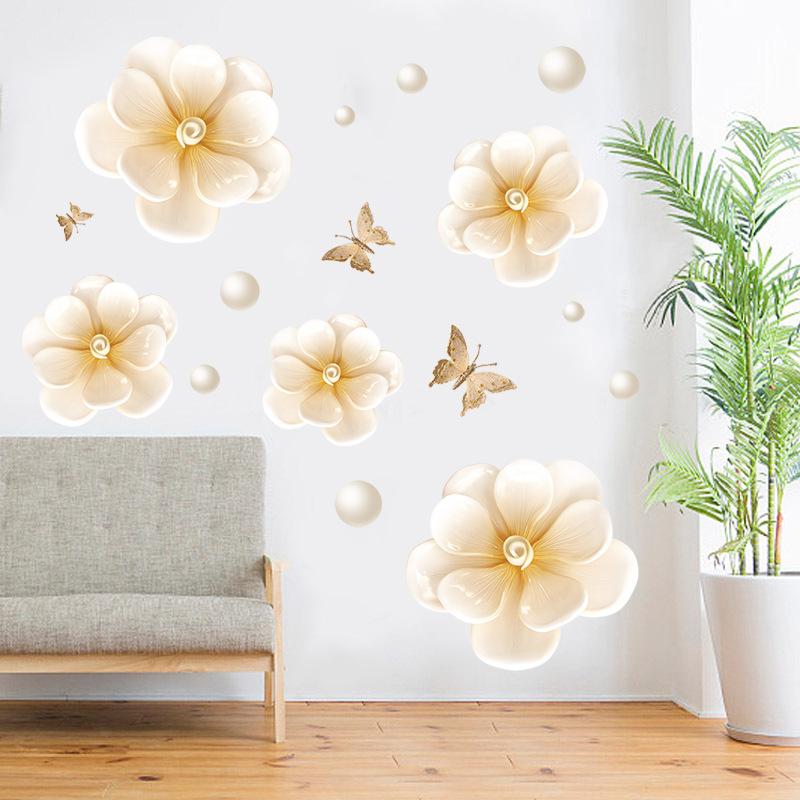 Vodotěsná samolepka na zeď s motýlky z okvětních lístků květin, samolepicí, odnímatelná, pro ložnici, obývací pokoj, domácí dekoraci, severský styl