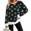 Women's Christmas Print Crewneck Sweatshirt with Scalloped Wavy Hem Casual Holiday Top