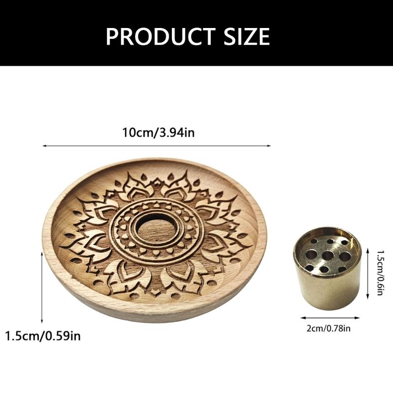 Elegant Incenses Stick Holder and Wooden Ashes Tray Brass Incenses Burners Set for Meditations Room Desktop Decoration