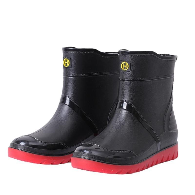 New medium tube rain shoes men's rain boots non-slip waterproof shoes outdoor water boots warm short rubber shoes fashion