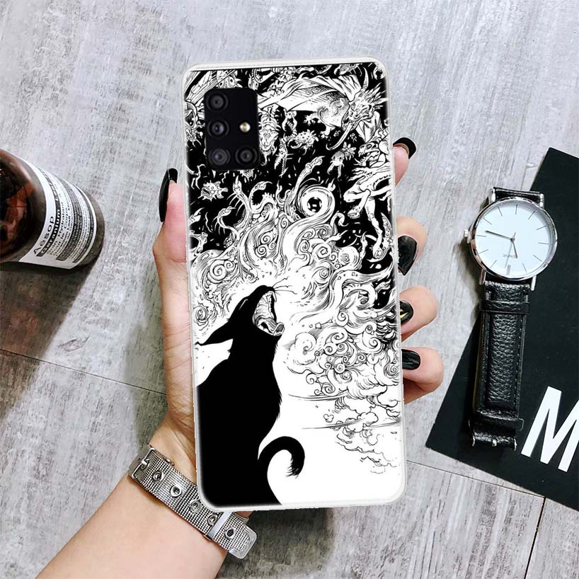 Häxa Och Katt Färgstarkt Sött Telefonfodral För Samsung Galaxy A12 A22 A32 A42 A52 A72 A51 A71 5G A41 A31 A21 A02S M12 M21 M31 M30S
