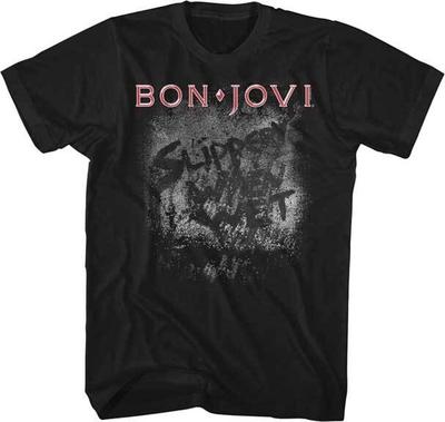 Bon Jovi T-Shirt Slippery When Wet Album Tour New Licensed 100% Black Cotton Unisex T-Shirt - Men's Summer Cotton Graphic Tee