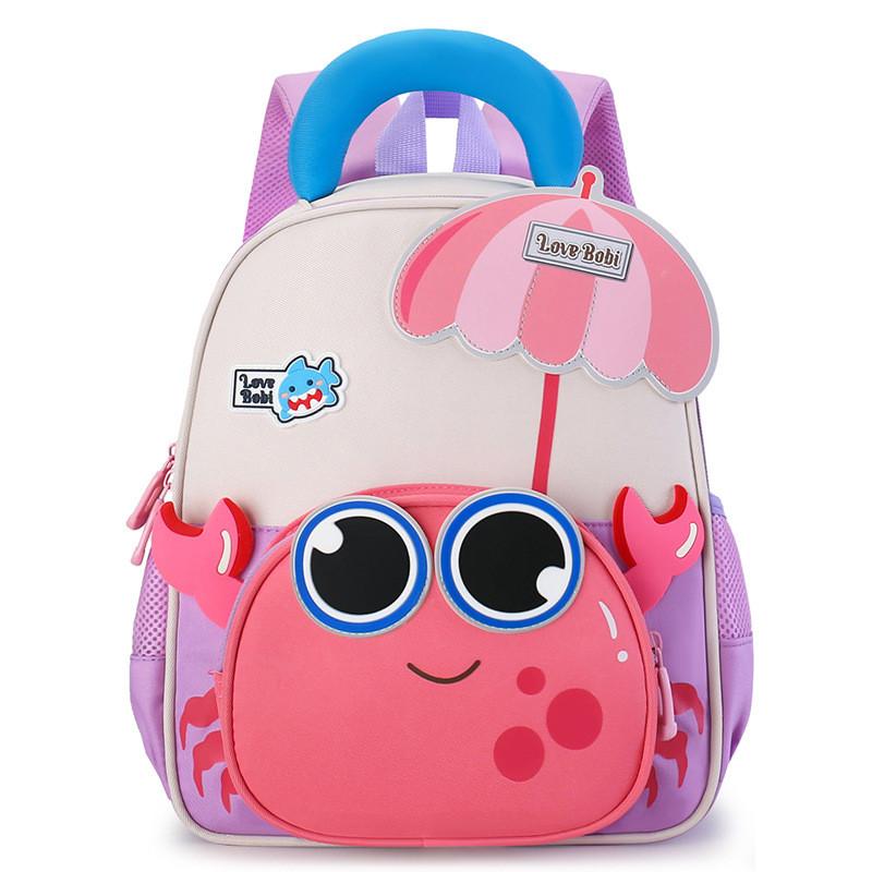 Large Capacity Kids Backpack With Cartoon Crab And Umbrella Decoration Daily For