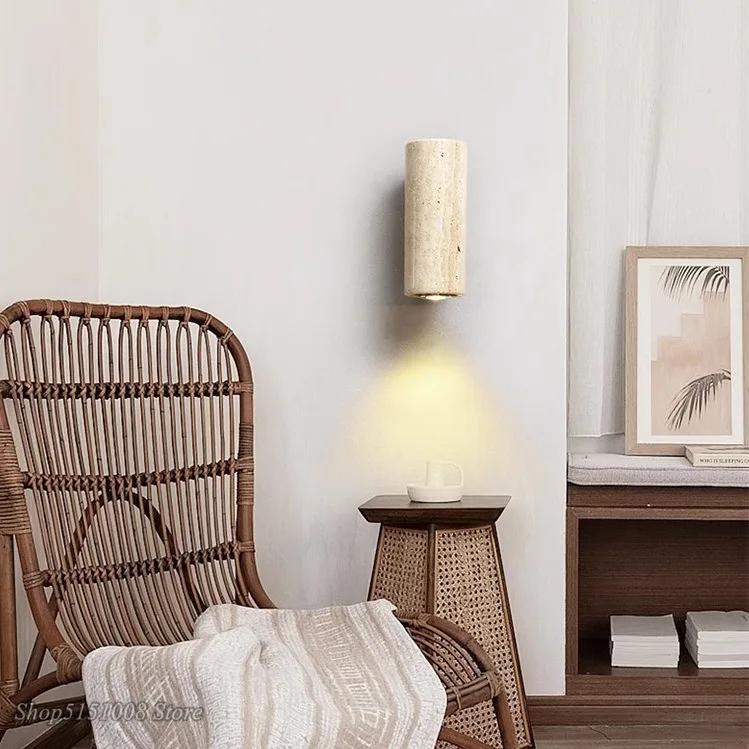 Wabi Sabl Yellow Marble Wall Lamp Japan Bedroom Bedside LIving Room Wall Llght Travertine Stair Corridor Decor Lighting Fixture