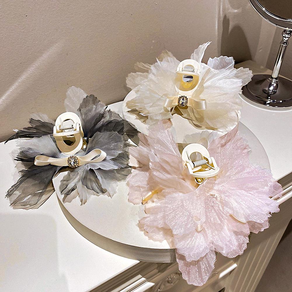 

Elegant Crystal Lady Acrylic Mesh Flower Hair Claw Bow Hair Clip Ponytail Holder Crab Clip серый
