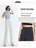 Women's Gray High-Waist Wide-Leg Pants: Spring/Autumn Slimming, Elegant Drape, Floor-Length, Straight-Leg