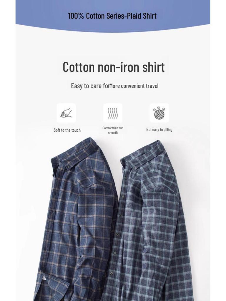 Men's Long-Sleeve Plaid Shirt: Comfortable, Breathable Cotton for Spring and Autumn Casual Wear
