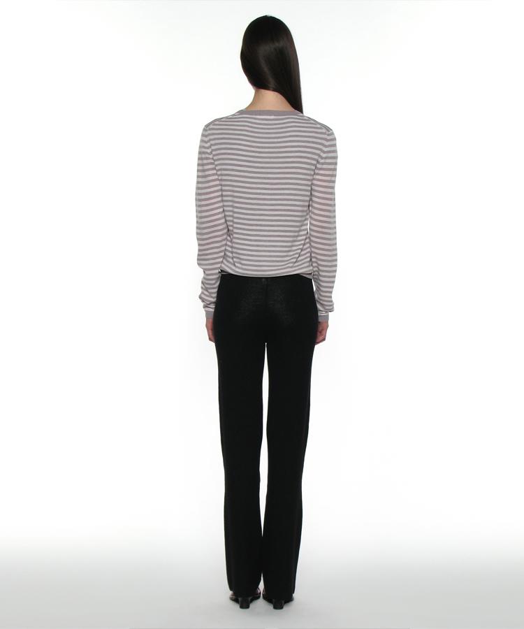 PARTIMENTO WOMEN Pwc Sheer V-Neck Knit Sweater_Gray Stripe