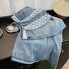 Spring/Summer Korean Style High Waist Denim Wide-Leg Pants with Lace Belt