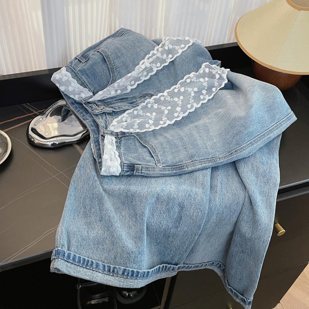 Spring/Summer Korean Style High Waist Denim Wide-Leg Pants with Lace Belt