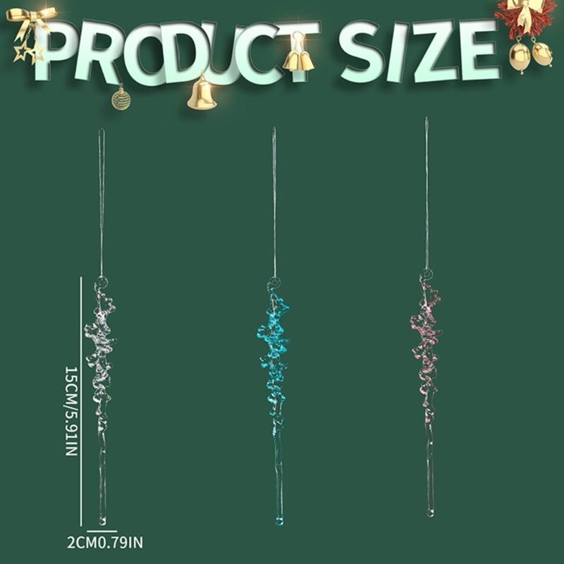 12Pcs Clear Acrylic Icicle Shape Pendant Christmas Tree Hanging Decorations For Holiday Tree and Store Window Display
