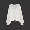 European & American Solid Color Tie-Up Pullover Knitwear for Spring, Autumn, Winter