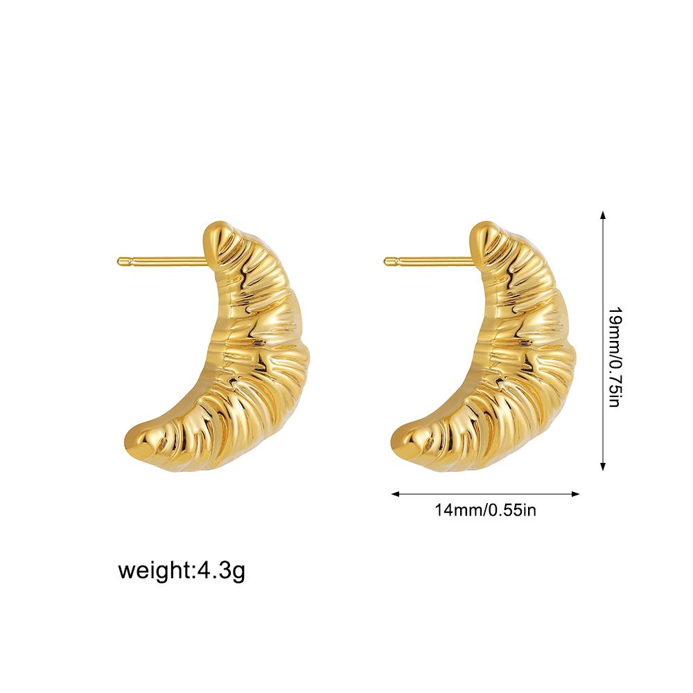 Stainless Steel Moon Shape Stud Earrings for Women Vintage Gold Plated Metal Texture Geometric Statement Jewelry Daily Gifts