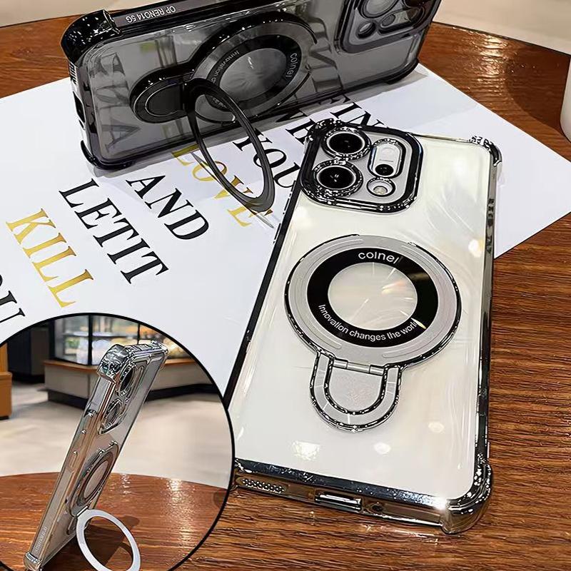 Transparent Shockproof Magnetic Bracket Phone Case For OPPO Reno 14 13 12 11 Reno14 Reno13 F Pro 13F 14F 12F 11F Silicone Cover