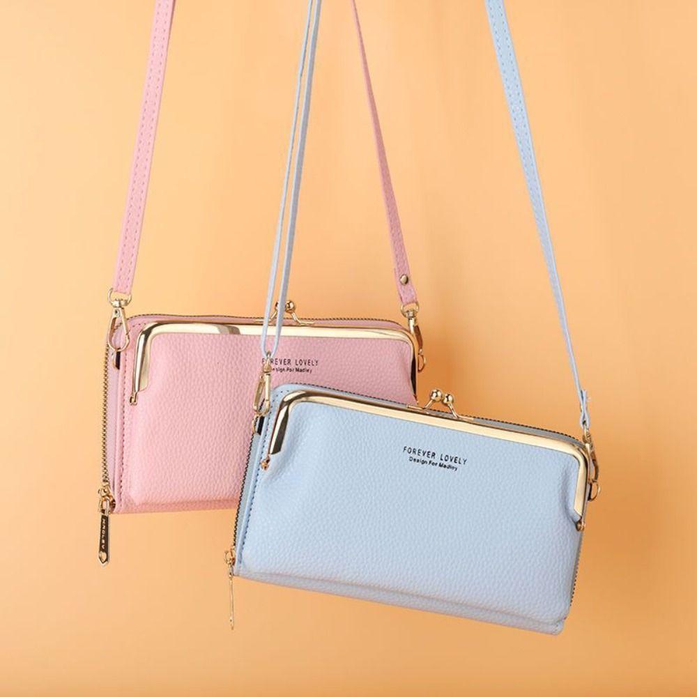 Solid Color Leather Wallet PU Women Card Holder Fashion Phone Crossbody Bag  Girl