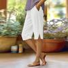 Women's Fashion Solid Color Loose Pocket Elastic Waist Cotton Linen Casual Five Pants