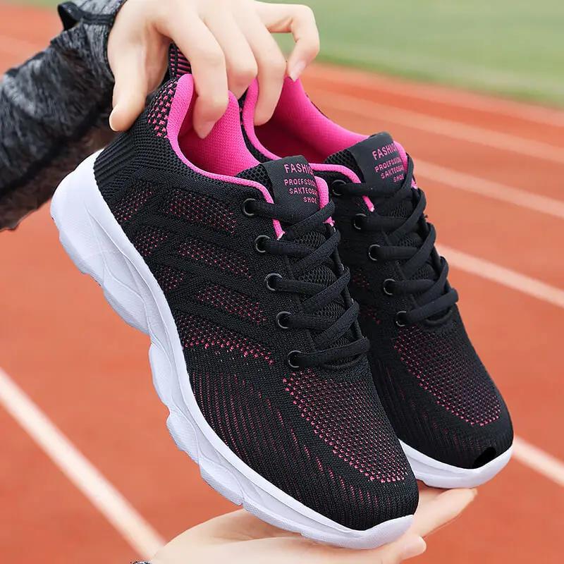 Black Non Slip Women'S Shoes Fashion Lightweight Running Sneakers Breathable Casual Travel Shoes Comfortable Work Shoes For Work
