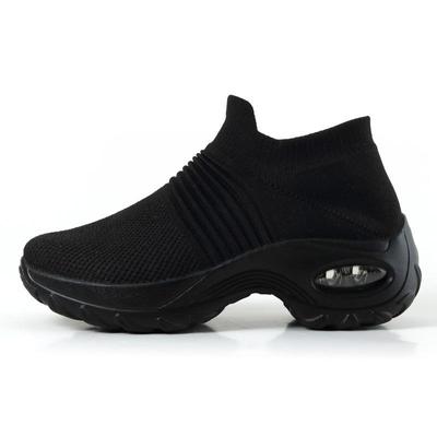 Women's Plus Size Air Cushion Single Shoes Casual Flyknit Ultra Lightweight Sports Shoes Thick Soled Sneaker Solid Color 35-44