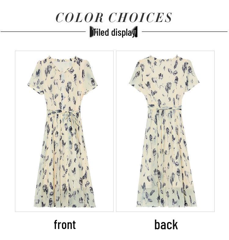 2026 Summer Silk Goddess Style Printed Short-Sleeve Loose Dress for Women