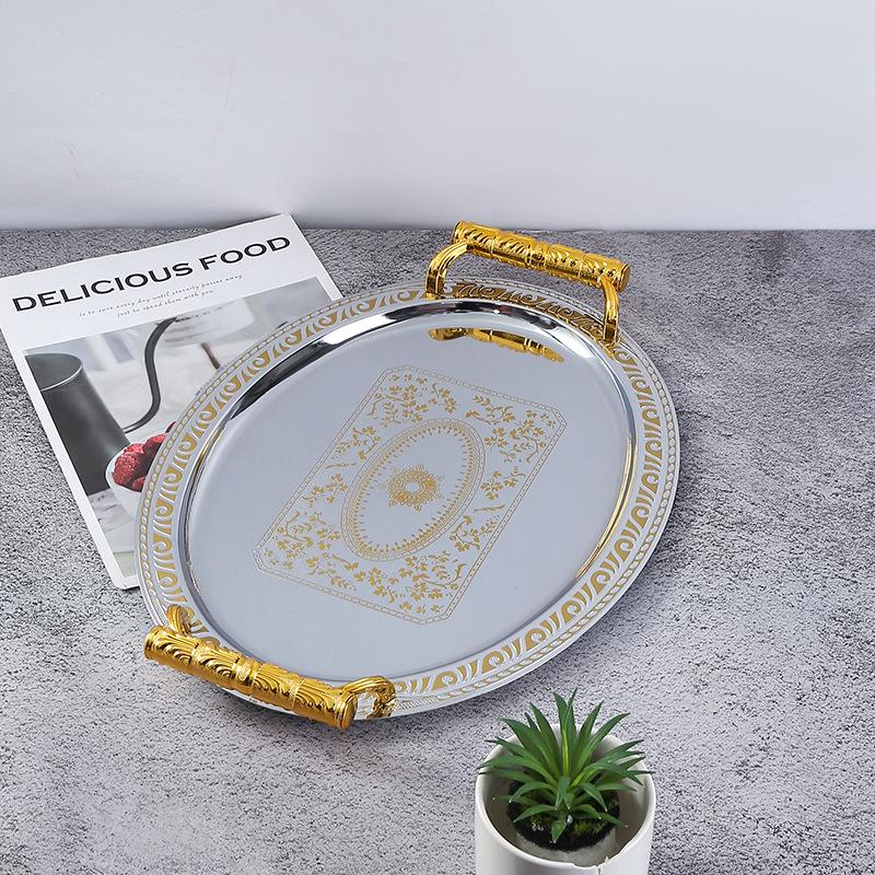 

European Retro Oval Stainless Steel Tray - Hotel Catering & Household Snack/Fruit Storage XS: 32x24 cm