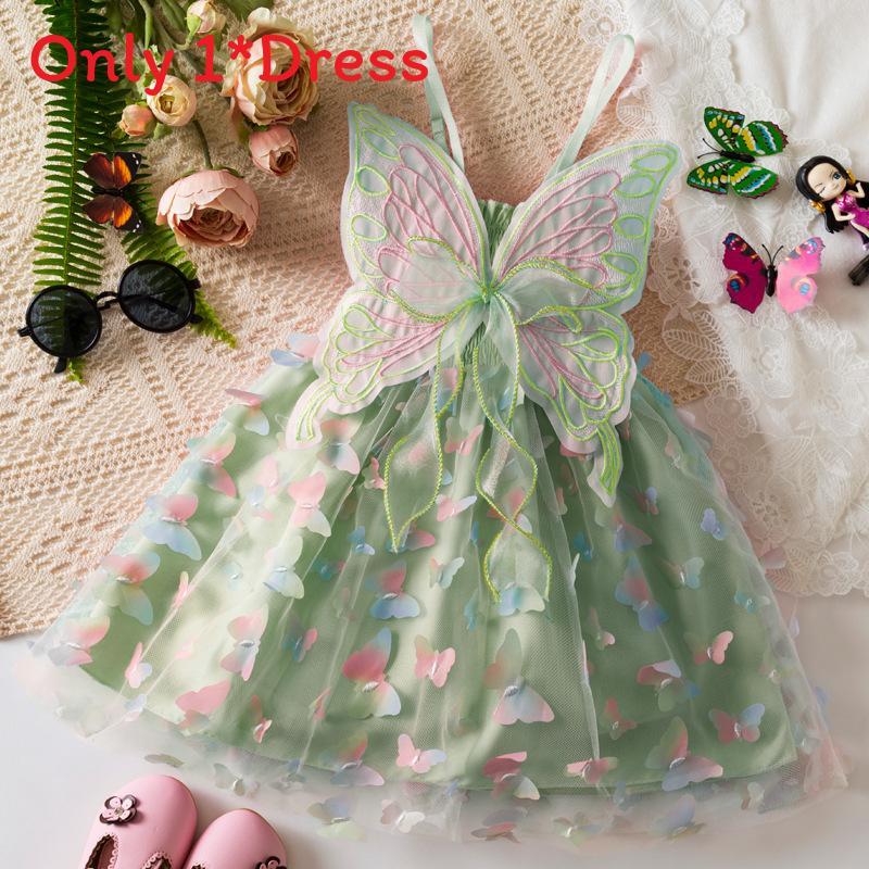 Butterfly Princess Dress For Girls With Cotton Blend Fabric Summer Child Gown