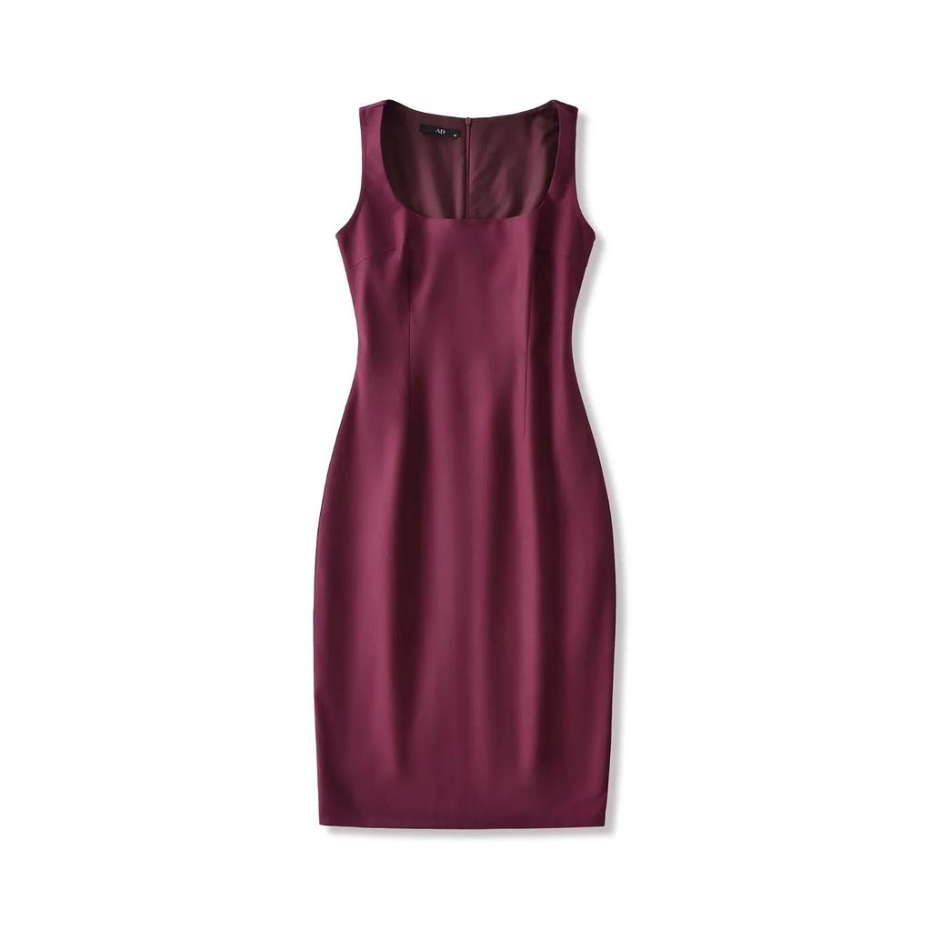 French Square Neck Sleeveless Summer Dress - High Waist Slim Bodycon with Slit