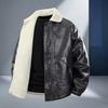 Exclusive for men's velvet PU leather jacket fashionable and casual thickened warm light luxury leather jacket men's lapel shoulder plugs