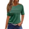 Damen T-Shirt mit plissiertem Rundhalsausschnitt, einfarbig, kurzärmelig, Saumschlitz