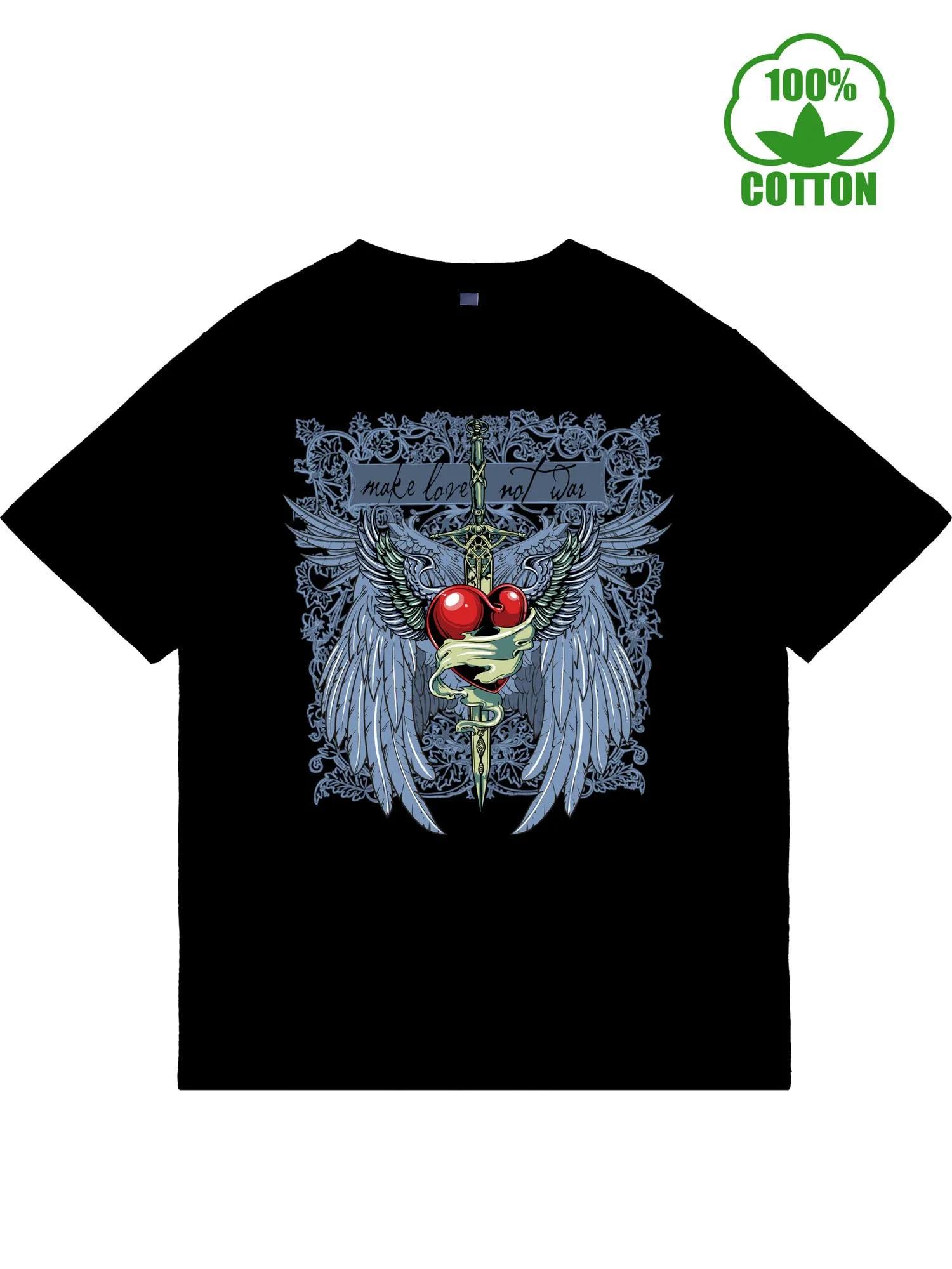 Not War Angel Wings Sword Graphic Tee Breathable Cotton Short Sleeve TShirt for Unisex S