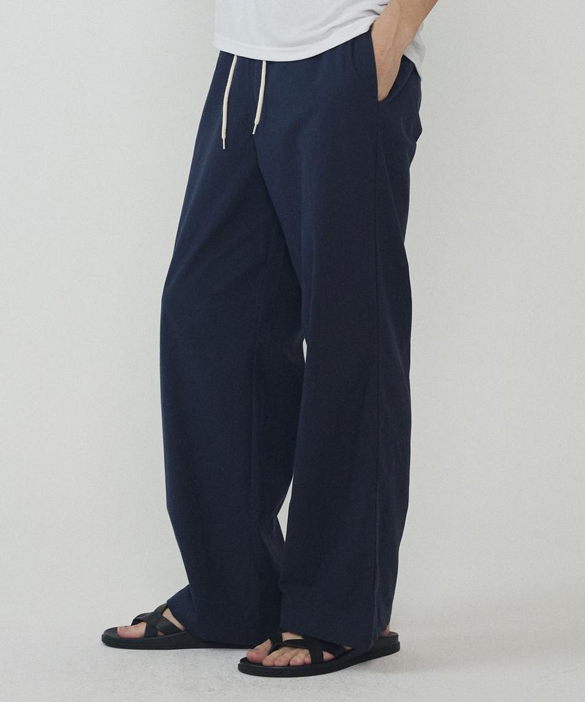 ANALOG MOOD Linen Cotton Semi-Wide Pants (Navy)