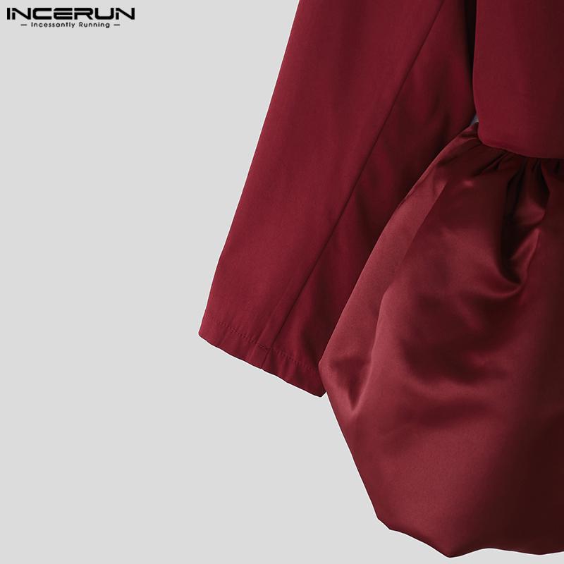 INCERUN Elegant Men Long Sleeve Ruffled Patchwork Thin Party Blazer Coats