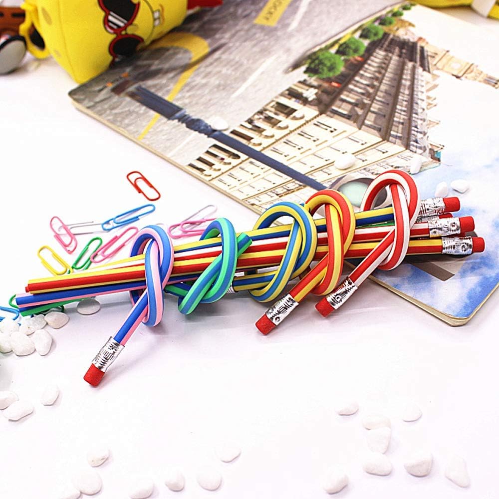 Flexible Bendy Pencil,35 PCS Flexible Soft Pencil Colorful Stripe Soft Pencils with Eraser As Gift for Students or Children
