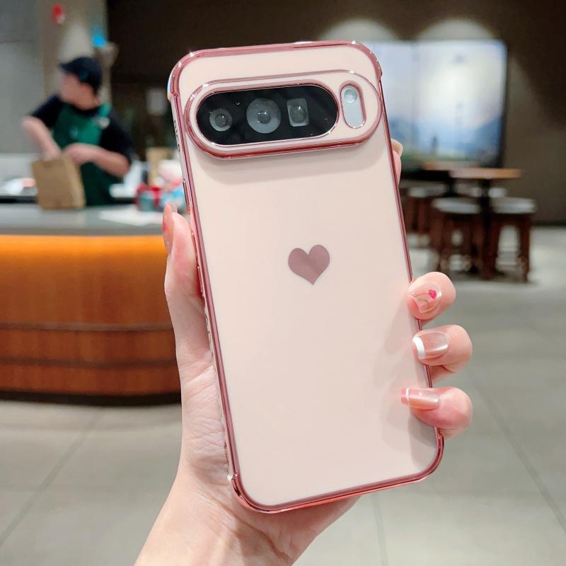 Trendy Glossy Plating Love Heart Soft TPU Case For Google Pixel 10A 10 9 Pro XL 8 7 A Skin-friendly Shockproof Bumper Back Cover