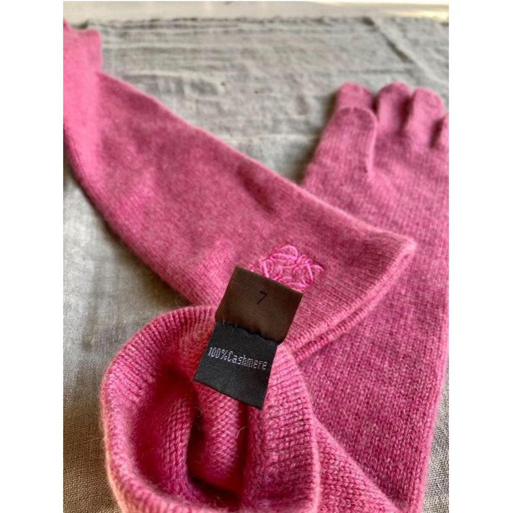 Used LOEWE 100% cashmere long gloves pink