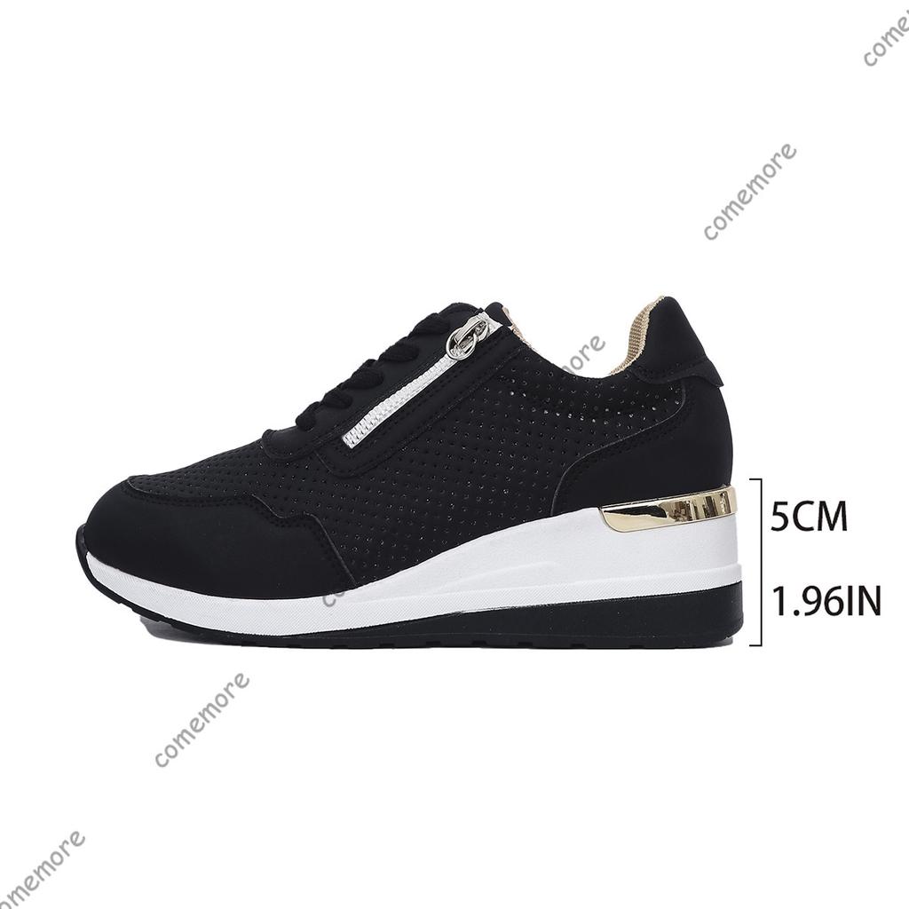 Fashion Spring Autumn Sports Casual Sneakers for Women Thick Bottom Lace-up Women's Single Shoes Large Size Wedges Middle Heel Tennis