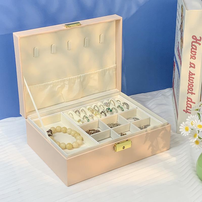 Hochwertige doppellagige abschließbare Schmuckschatulle, doppellagige getrennte Aufbewahrung Halskette, Ring Ohrstecker, Aufbewahrung Schmuckverpackungsbox.