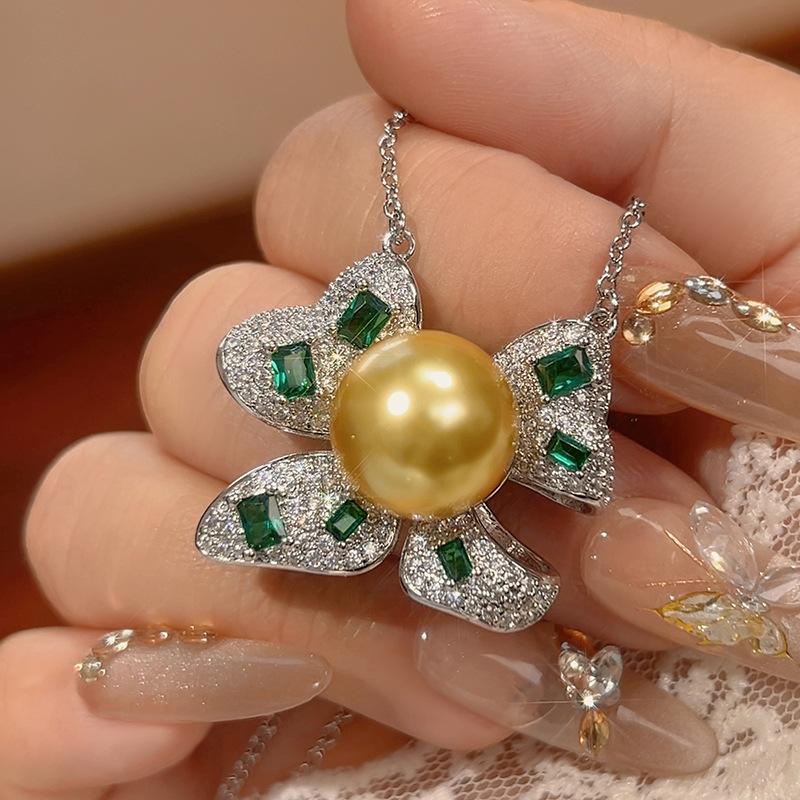Manufacturer's Set Of Pearl Earrings Necklace Emerald Nanyang Women's Style High-end Palace Fashion