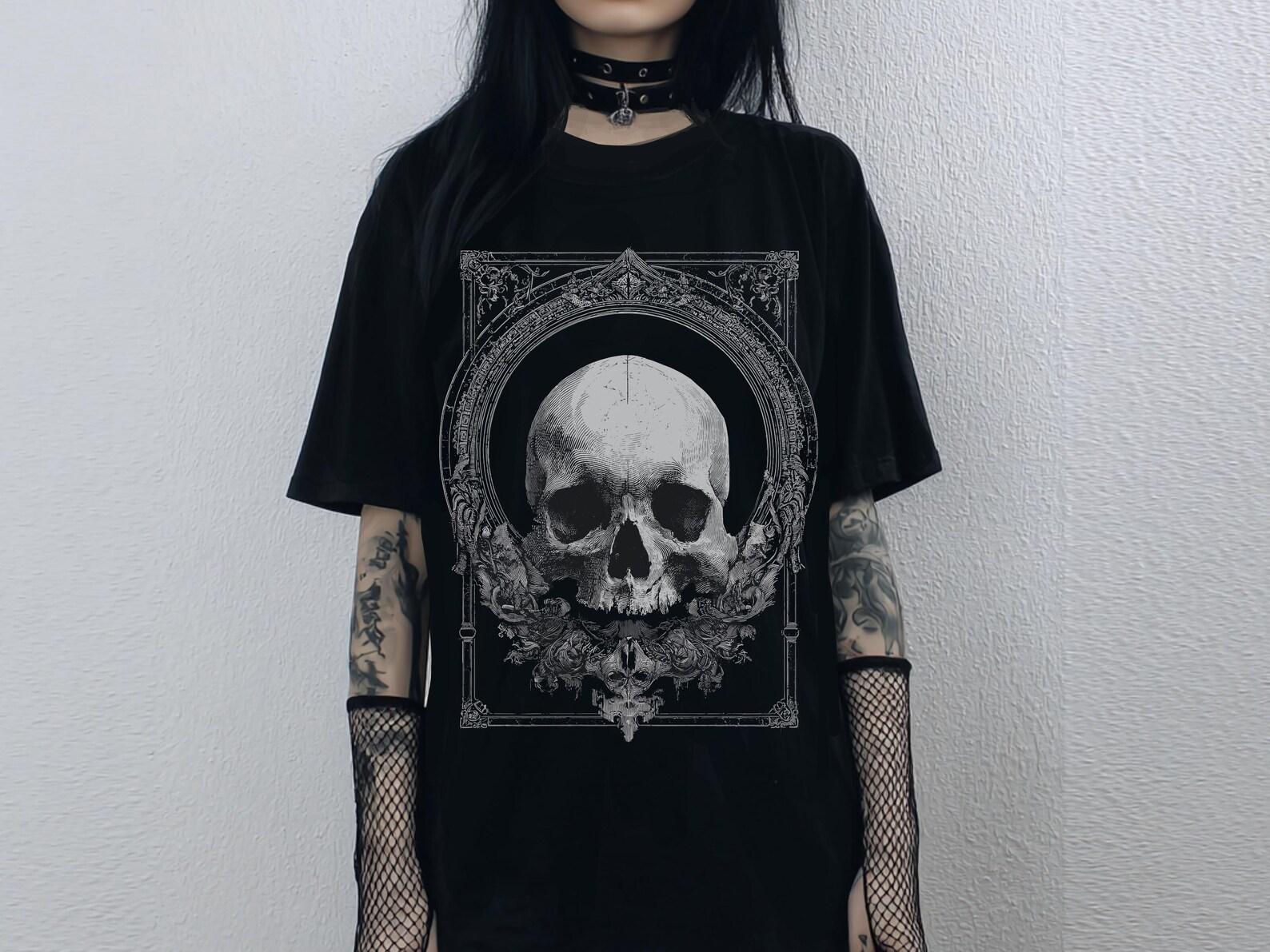 Unisex Victorian Skull Gothic T-Shirt, Pastel Goth Graphic Shirt, Whimsigoth Dark Academia Top 2XL