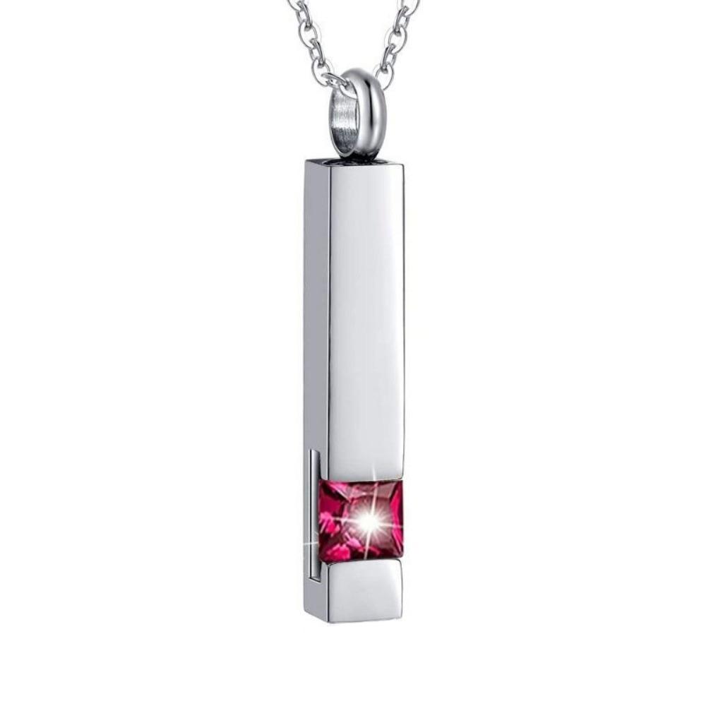 

Stainless Steel Zircon Cremation Necklace Long Strip Ashes Necklace Pendant Men Style 7