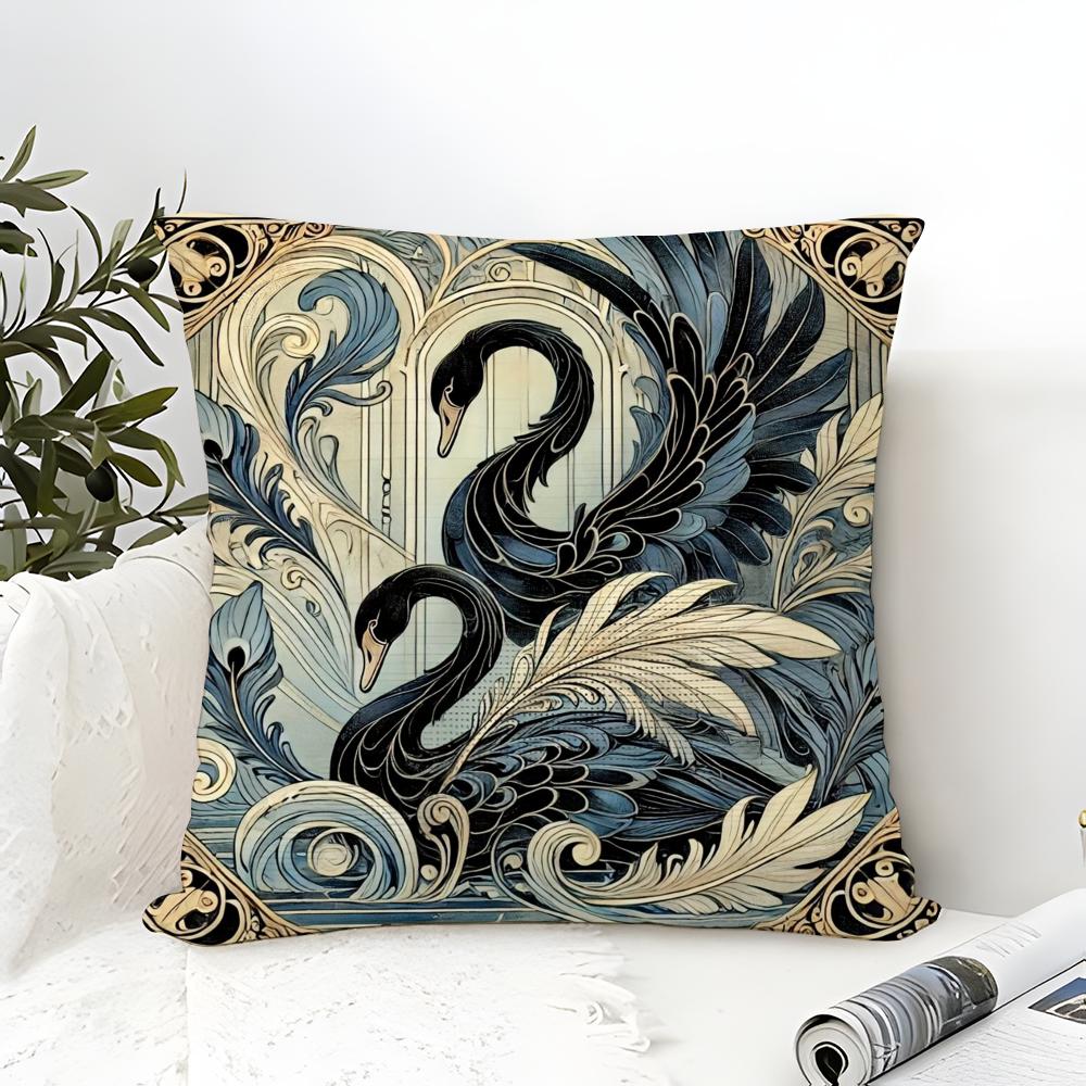 Elegant Swan And Bird Animal Prints Pillow Case Linen Pillow Case Sofa Home Decor Cushion Cover Cushion Cove