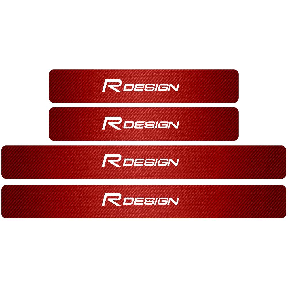 4PCS Car Styling Carbon Fiber Car Door Sill Protected Stickers Auto Emblem Decals For Volvo RDESIGN T6 AWD S40 S60 XC60 XC90 V60