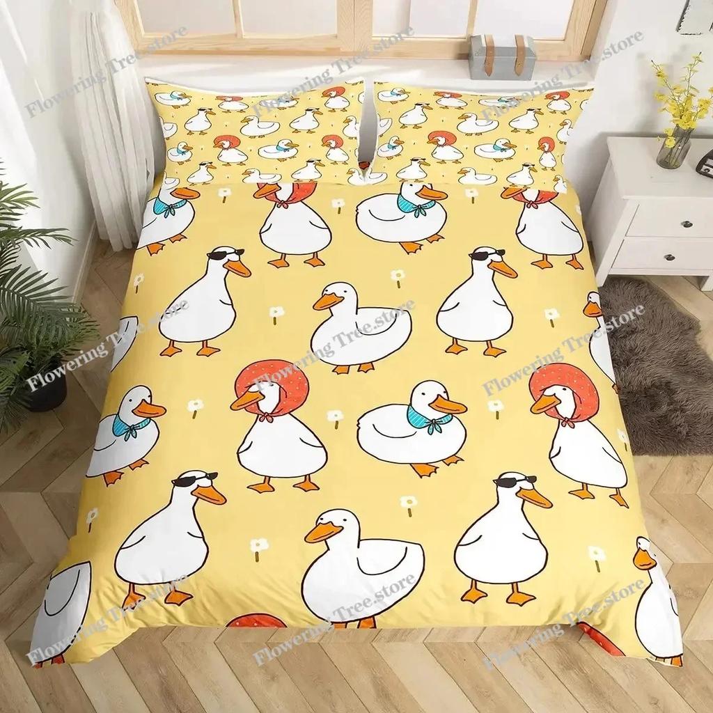 Cute Duck King Queen Duvet Cover Cartoon White Goose Bedding Set Funny Farmhouse Animal Comforter Cover Polyester Quilt Cover029