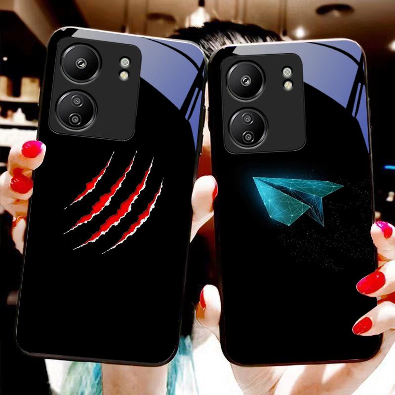 Funny Devil Eyes For Xiaomi Redmi 13C Note13 12 Pro Plus 5G Note 9 13T Pro POCO X6 F5 F6 Black Tempered Glass Phone Case