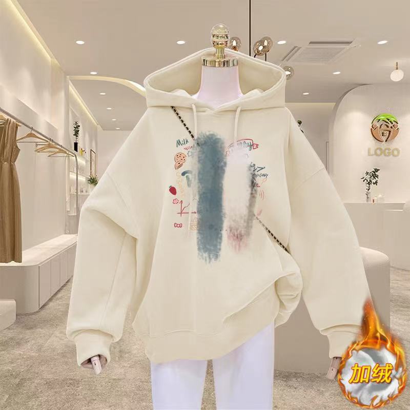 Fleece thickened hooded sweater women's autumn and winter, new loose fashion coat hoodie